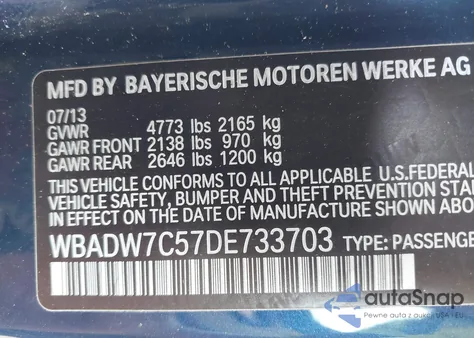 2013 BMW 328I из США, поврежденный, VIN WBADW7C57DE733703